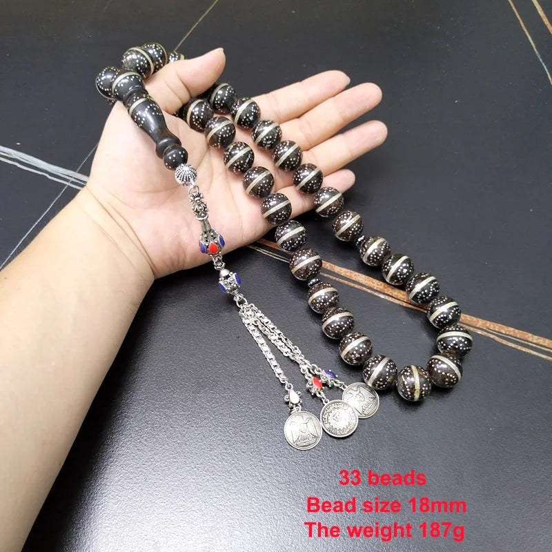 Tasbih Yusr Natural black coral FROM Red sea luxurious misbaha handmade silvers misbaha Bracelet muslim eid gift