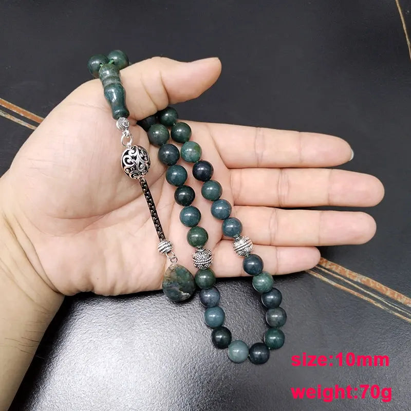 Muslim gifts Tasbih beads Natural Aquatic green Agate stoner beads bracelet arabic accessories on hand