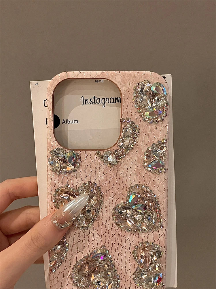 High Quality Luxury Glitter Diamond Phone Case For iPhone 16 15 14 13 12 11 Pro Max 3D Love Heart Bling for iphone16plus + Cover