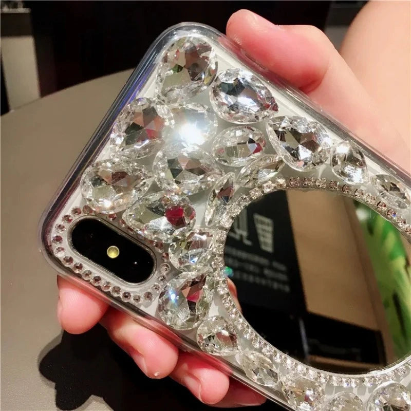 Crystal Phone Case for Huawei P50Pro, P40, Mate30, Honor 9X, 50, 60Pro, Luxury Rhinestone Bling, Diamond Mirror