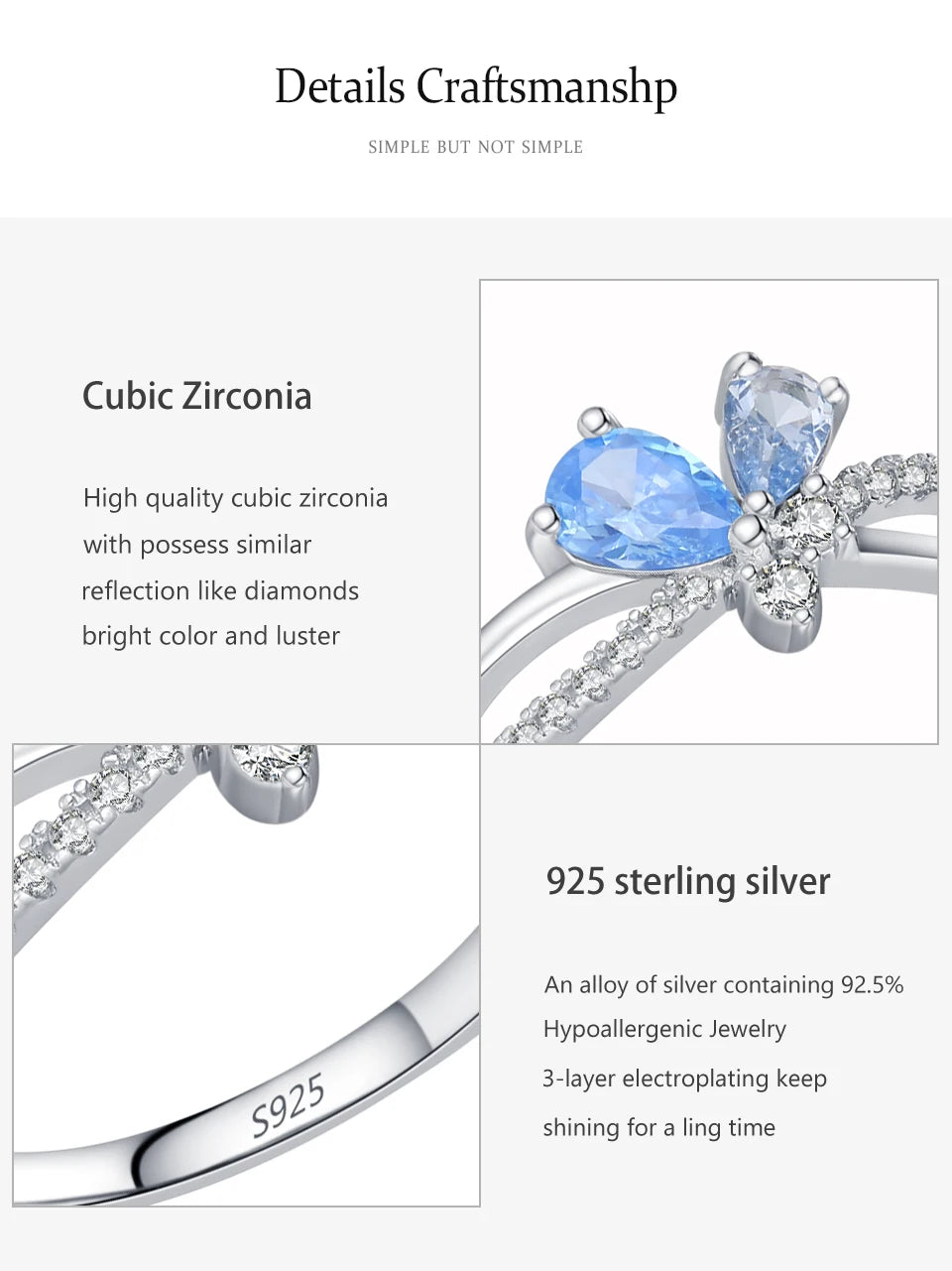 Luxury 925 Sterling Silver Blue Zircon Bow Jewelry Set