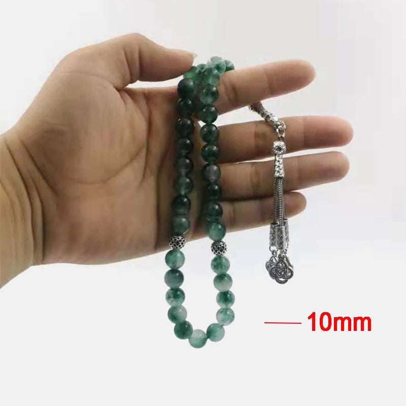 Tasbih Natural tasbih green Jade stone misbaha bracelet isalmic eid gift  turkish fashion