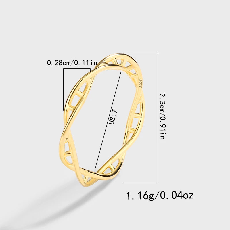 Classic and Simple Authentic S925 Silver 14K Gold Transfer Ring Double Spiral Hollow Small Fresh and Versatile Ring