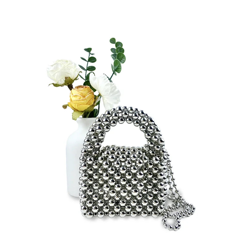 finished crossbody bags retro women's woven bags, niche shiny hollow ins beaded bags