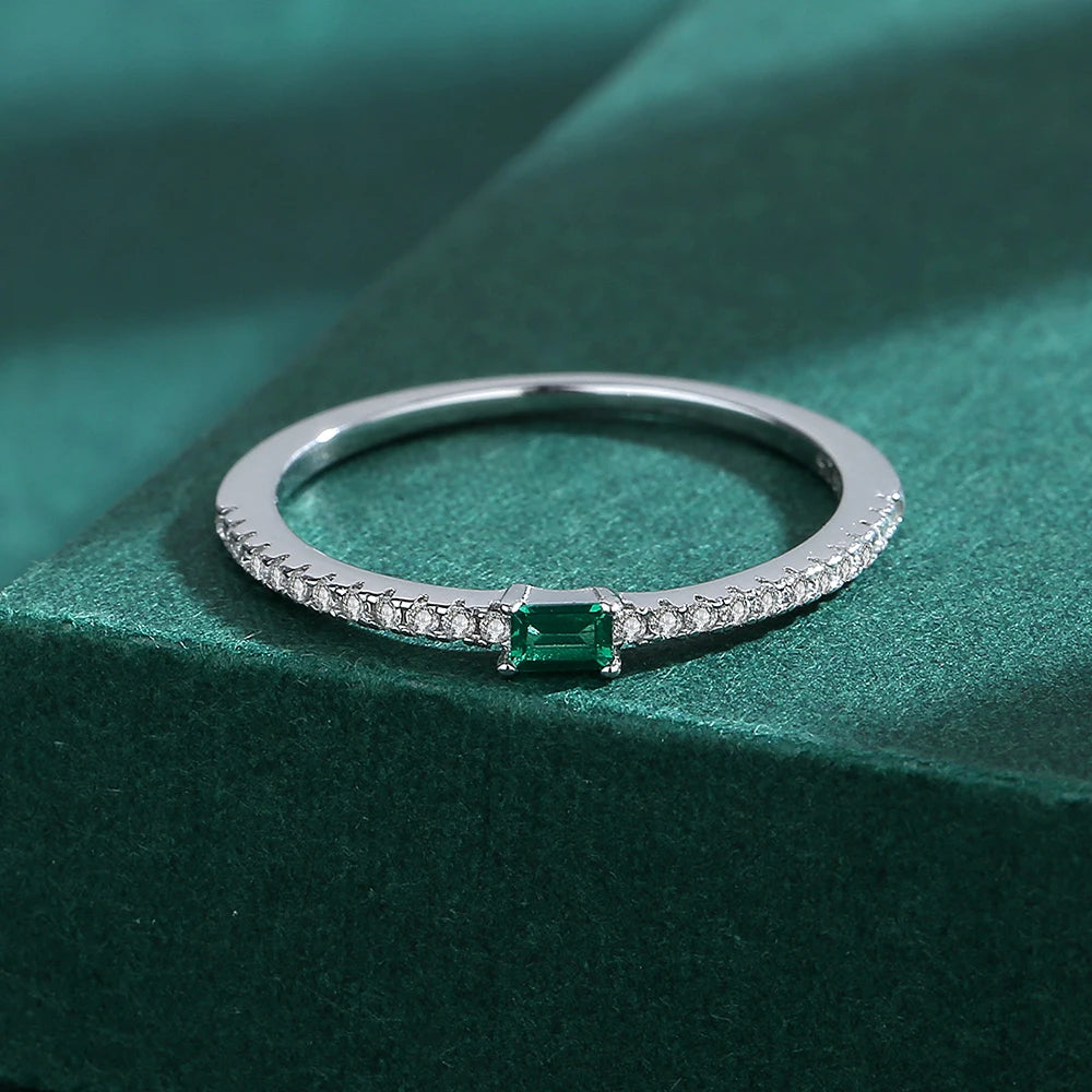 2022 NEW Classic Rectangular Emerald Ring For Women Single Row Of Diamonds Genuine Sterling Silver Valentine's Day Gift  Jewelry