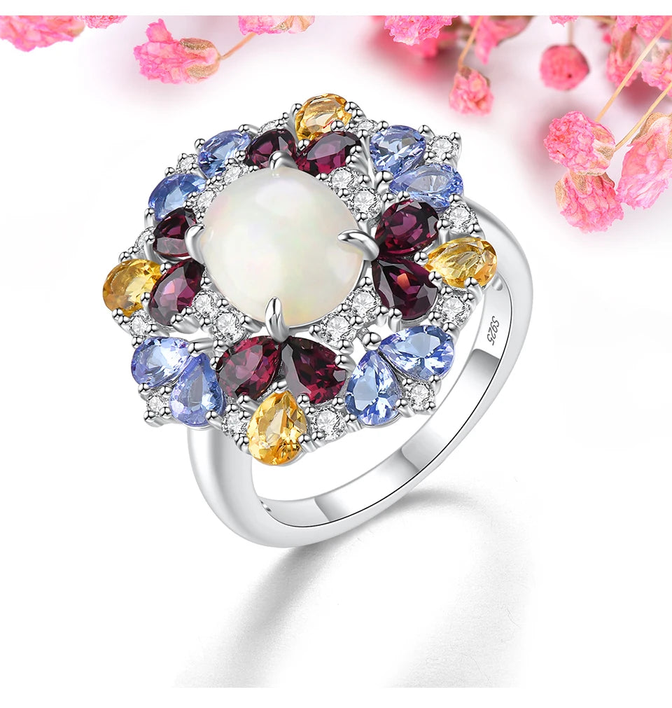 Natural Opal Tanzanite Garnet Solid Sterling Silver Rings 4.2 Carats Multicolor Gemstone Citrine Original Design Jewelrys