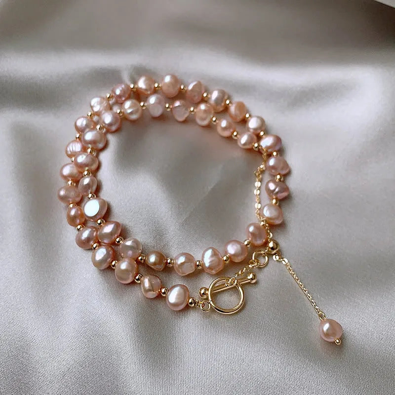 100% Natural Baroque Pink Freshwater Pearl 14K Gold