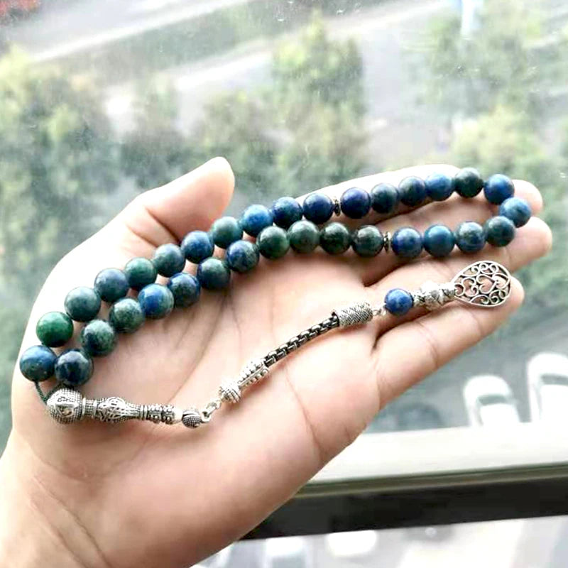 Green Natural chrysocolla gemstone prayer beads islamic rosary arabic fashion