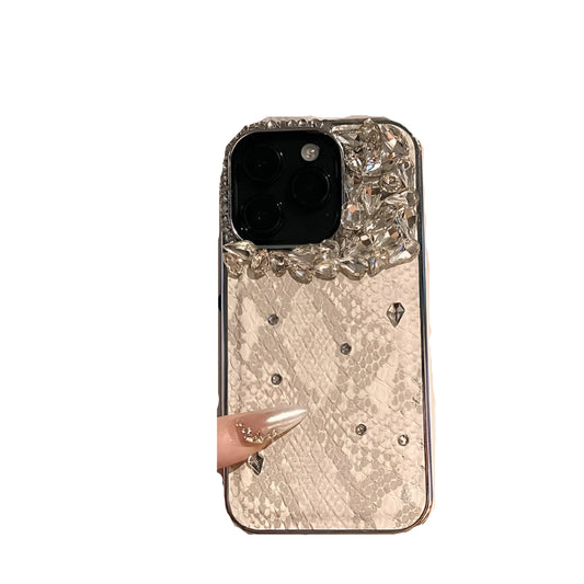 High Quality Luxurious Glitter Diamond Phone Case For iPhone 16 15 14 13 12 Pro Max Bling Rhinestones Snakeskin Plating Cover