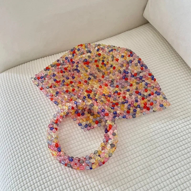 Women's Fashion INS Multi Color Woven Crystal Bag Colorful Beaded Bags Casual Versatile Handheld Cabbage Basket сумка из бусин