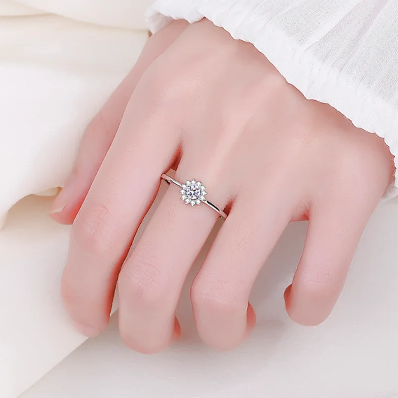 2022 NEW Classic Flowers Ring For Women Sparkling Finger Small Diamond Zircon Real S925 Silver  Valentine's Day Gift Jewelry