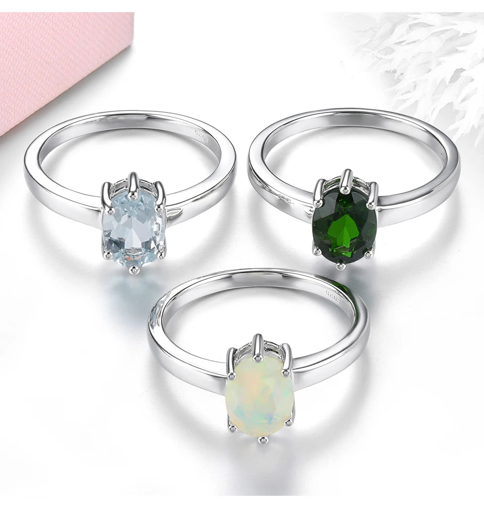 Natural Opal Sterling Silver Rings 0.85 Carats Genuine Gemstone Classic Simple Design Fine Jewelry Daily Decorations Women Gifts