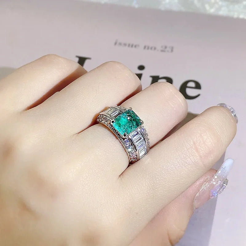 Fashion S925 Silver Emerald Princess Paraiba Diamond Crystal Jewelry