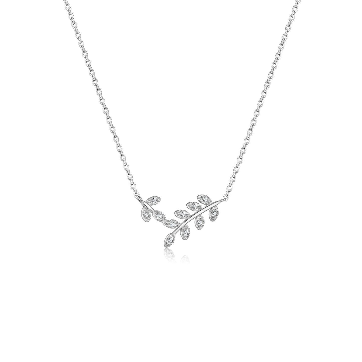 925 Sterling Silver Gold Zircon leafs Leaves  Necklace  Jewelry