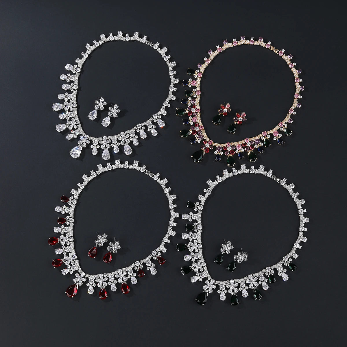 Luxury   Zirconia Flower  Set  Wedding Jewelry