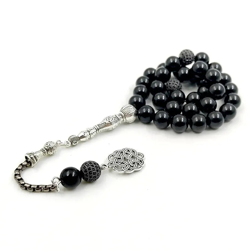 Tasbih Natural Black Agates With Zircon Rosary Beads Muslim Bracelet Eid gift misbaha Islamic accessorise Turkish Jewelry