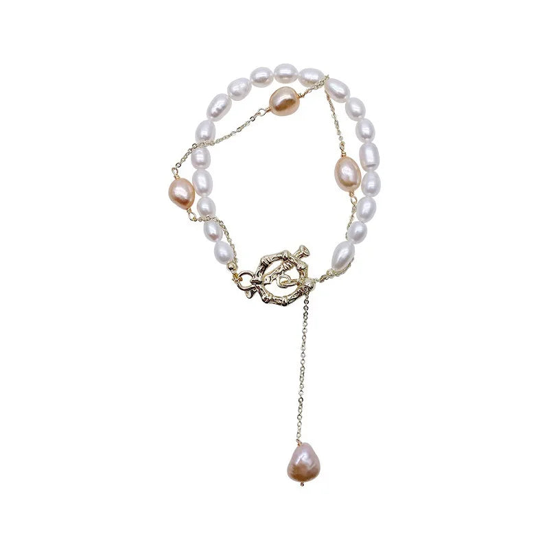 Fashion Simple Design Natural Freshwater Pearl 14K Gold Filled Ladies Double Bracelet Jewelry