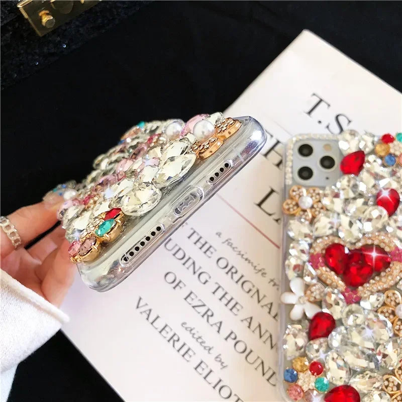 Luxury Handmade Rhinestone Phone Case with Cute Love Heart Design for Huawei P50 P60 Pro Mate 50 60 Honors 80 90 100 Pro