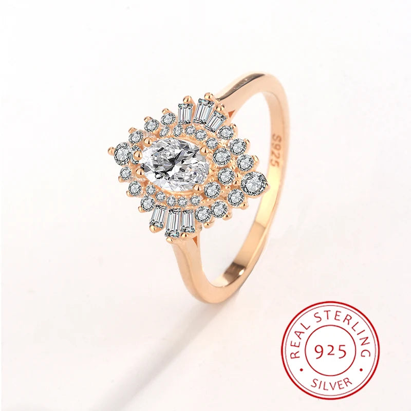 Classic Fashion Authentic S925 Silver 14K Gold Zircon Marquise Women's Light Luxurious Temperament Versatile Women's Ring