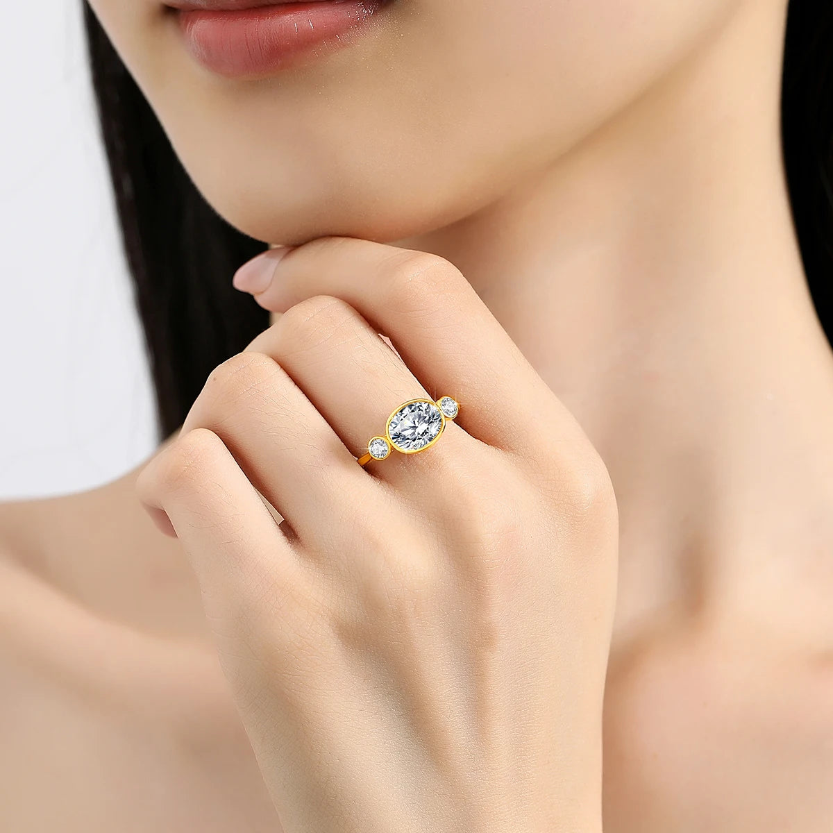 100% Real 14k Gold Moissanite Ring Oval  Stone  Luxury Jewelry