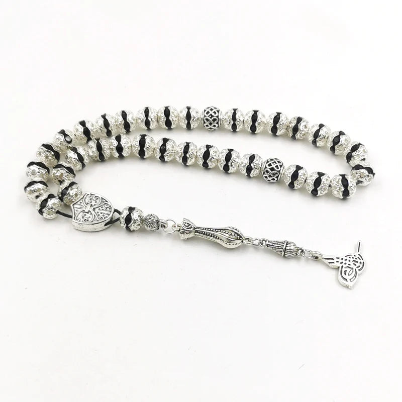 Women Tasbih Metal Silver Color Rosary Bead Inlaid Blue Crystal Black Crystal Muslim misbaha