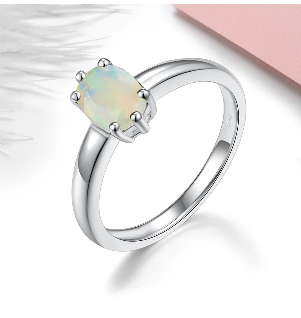 Natural Opal Sterling Silver Rings 0.85 Carats Genuine Gemstone Classic Simple Design Fine Jewelry Daily Decorations Women Gifts