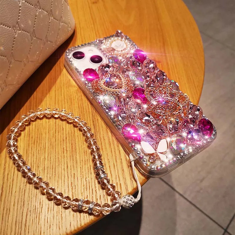 Hard PC Phone Cover Case for Huawei P50Pro, P40, Mate 30, Honor 9X, 50, 60Pro, Crown Diamond Design, Wristband, Mosaic