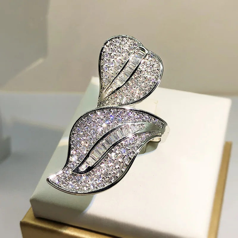 Exquisite Big Willow Leaf Feather Full Diamond Exaggerate Asymmetric Geometric  Jewelry