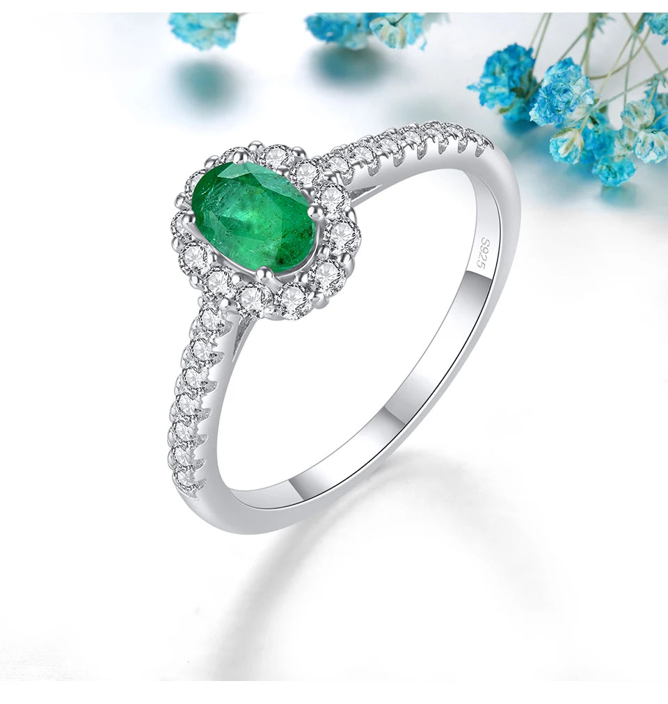 Natural Emerald Sterling Silver Rings 0.45 Carats Genuine Precious Gemstone Classic Fine Jewelrys Anniversary Engagement Gifts