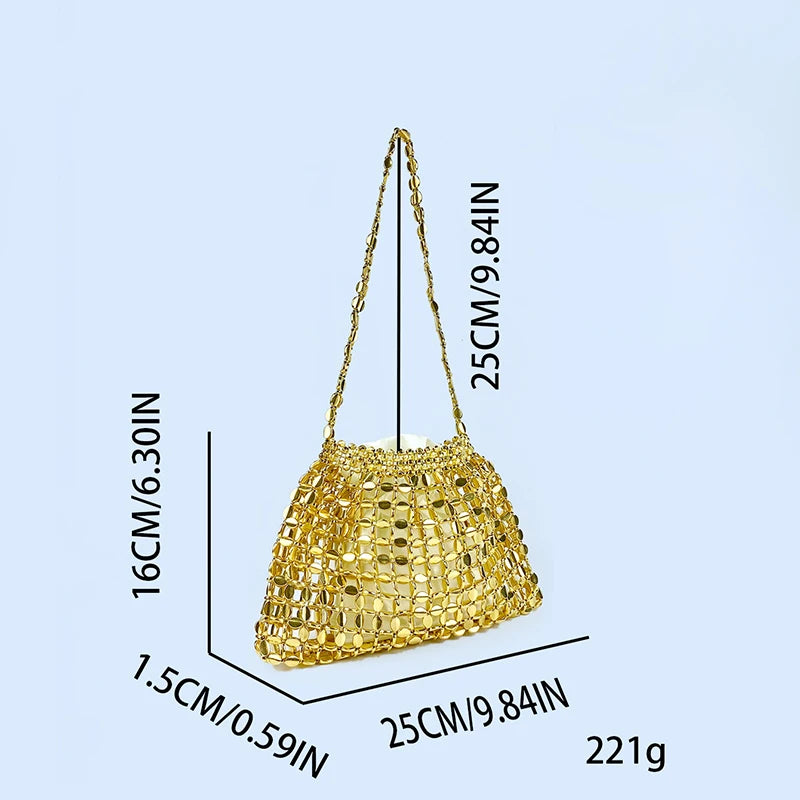 Fashionable Bling Sparkling Crystal Handmade Beaded Knitted Melon Seed Bag Handheld Underarm Bag