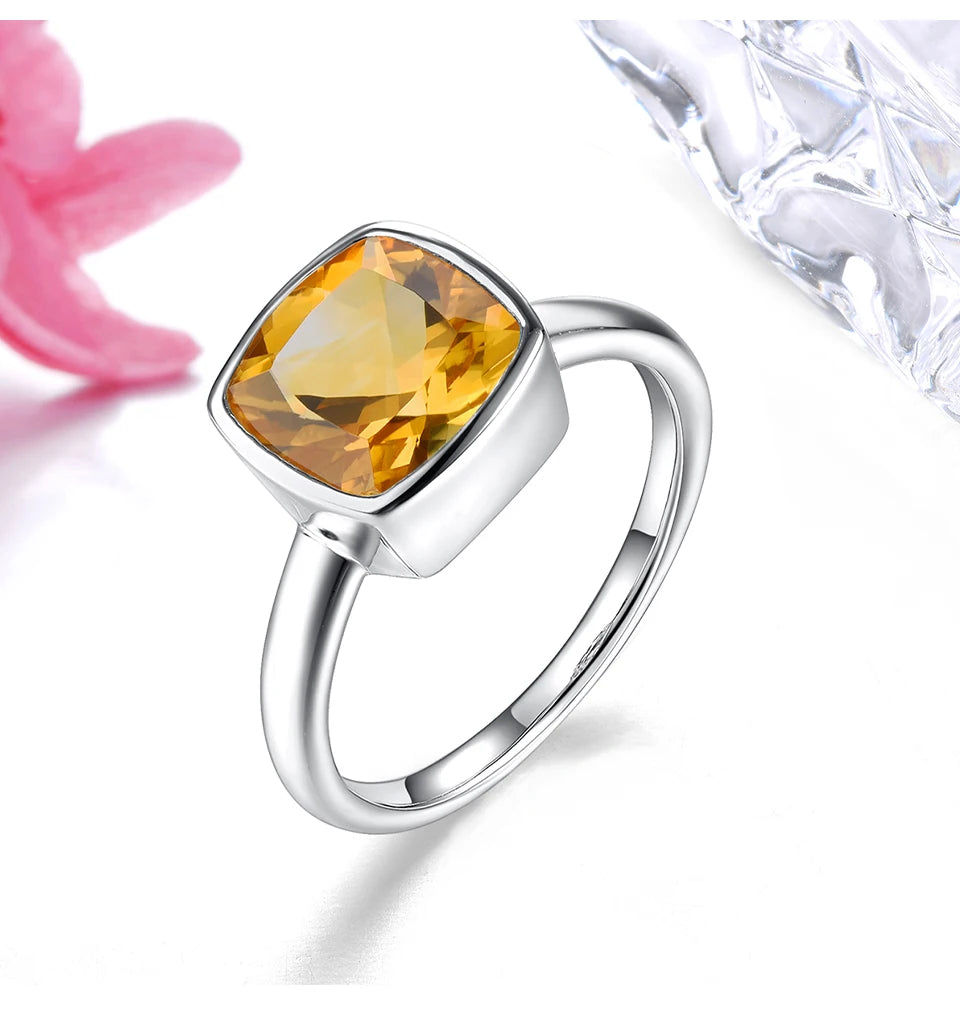 Natural Citrine Solid Silver Rings 1.9 Carats Genuine Gemstone Classic