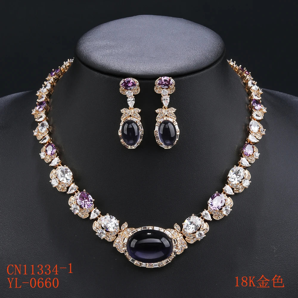 Beautiful Pink Purple  Zirconia Set  Jewelry