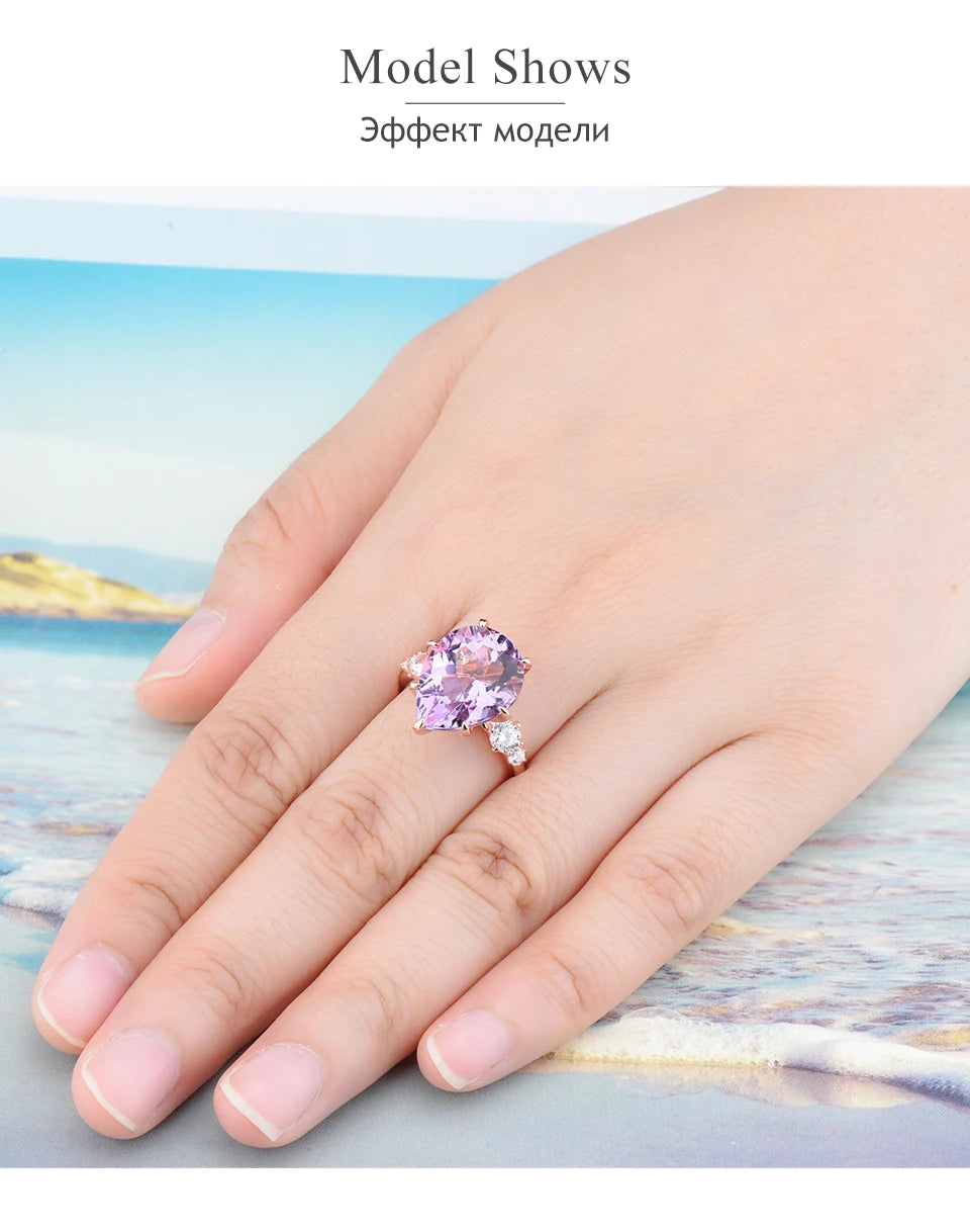 Natural Pink Amethyst Silver Rose Gold Plated 8 Carats Genuine Gemstone Women's Romantic Fine Jewelrys Christmas New Year Gifts