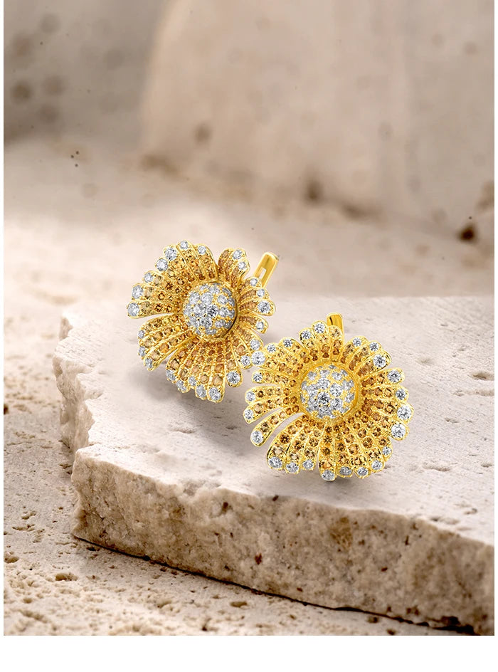 925 Sterling Silver  Yellow  Luxury Sun Flower