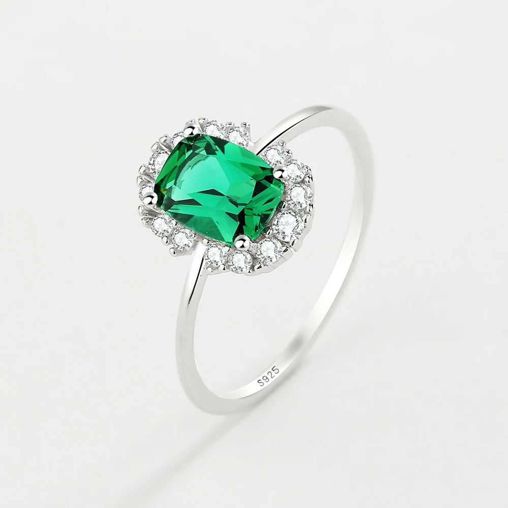 2022 NEW Classic Emerald Ring For Woman Real S925 Silver Diamond Crystal Flower Loyal Finger Wedding Party Gift Female Jewelry