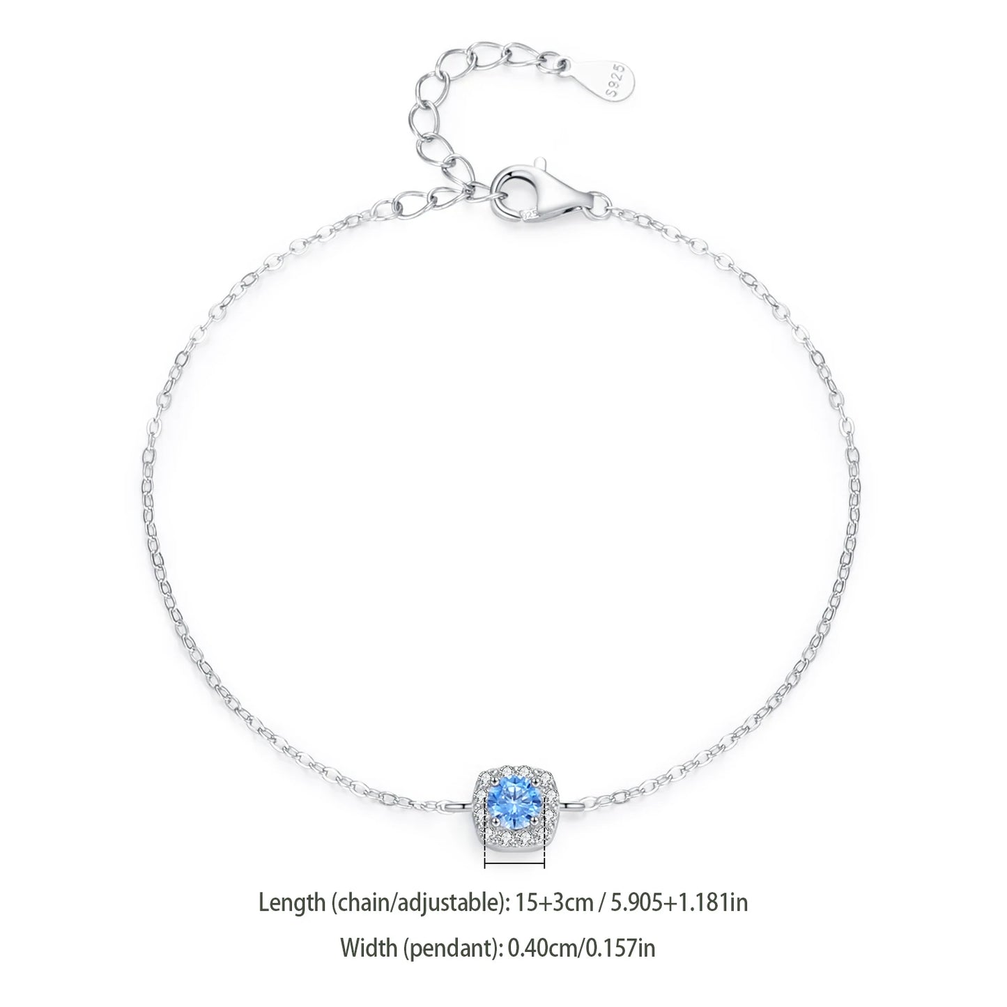 100% 925 Sterling Silver Elegant Sea Blue Zircon  Bracelet  Jewelry