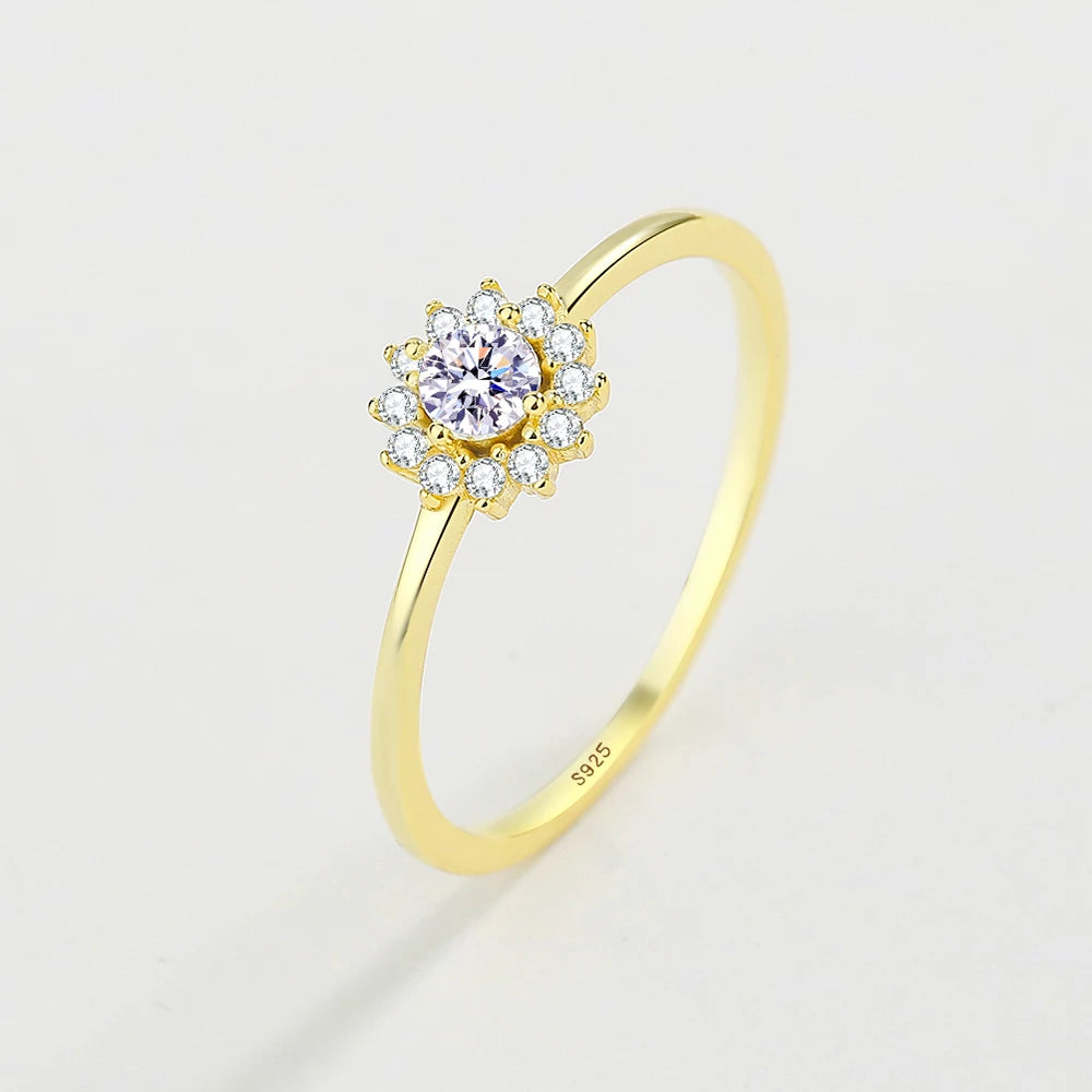 2022 NEW Classic Snowflake Rings For Women Real S925 Sterling Silver Gold Crystal Flowers Wedding Party Fine Jewelry Gift