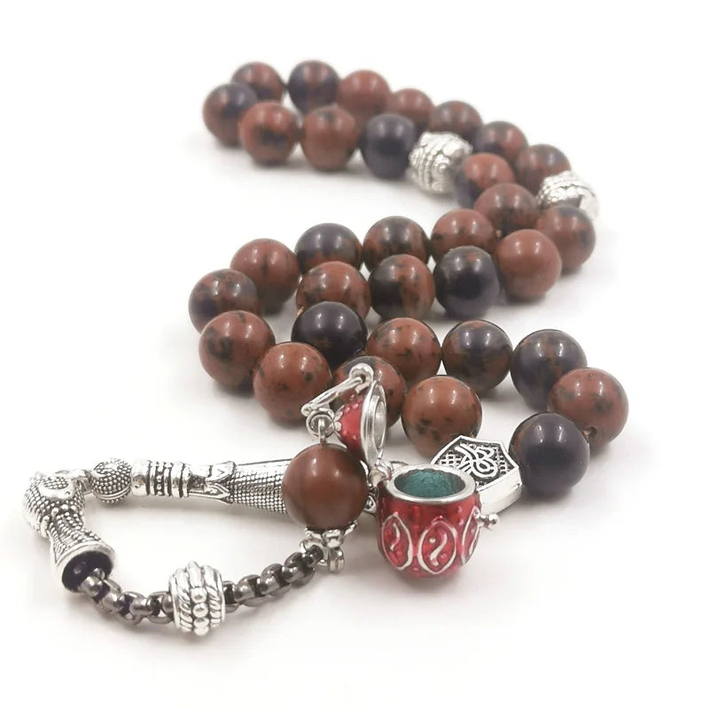 Tasbih Gemstone Natural Obsidian Stone Misbaha s Bracelet Muslim Prayer Beads with Accessories inside Turquoise stone