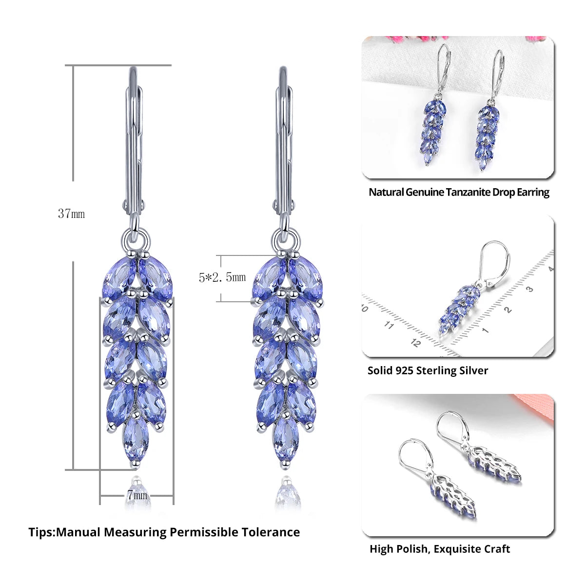 Natural Genuine Tanzanite Sterling Silver