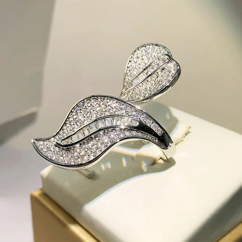 Exquisite Big Willow Leaf Feather Full Diamond Exaggerate Asymmetric Geometric  Jewelry