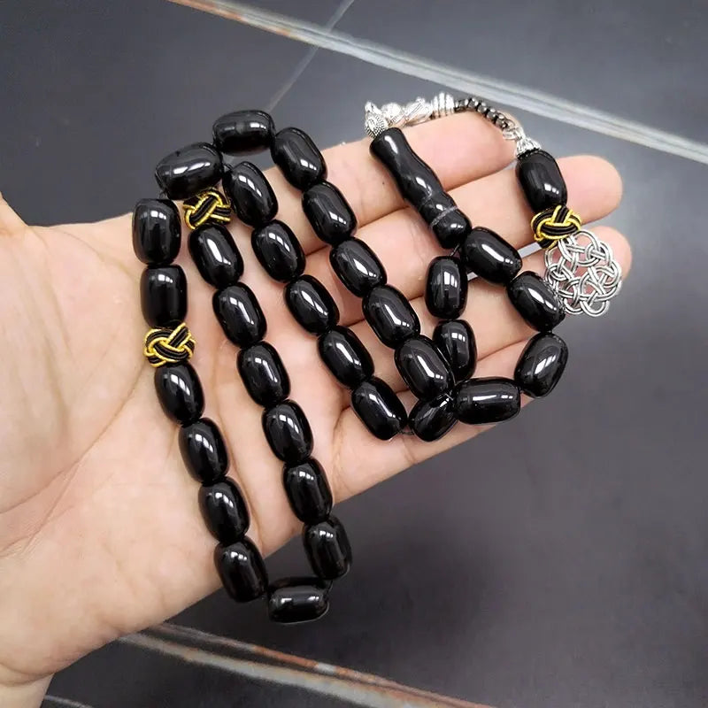 Tasbih natural black agate stone Barrel shape bracelet Handmade Trabizon misbaha Muslim  turkish design prayer beads