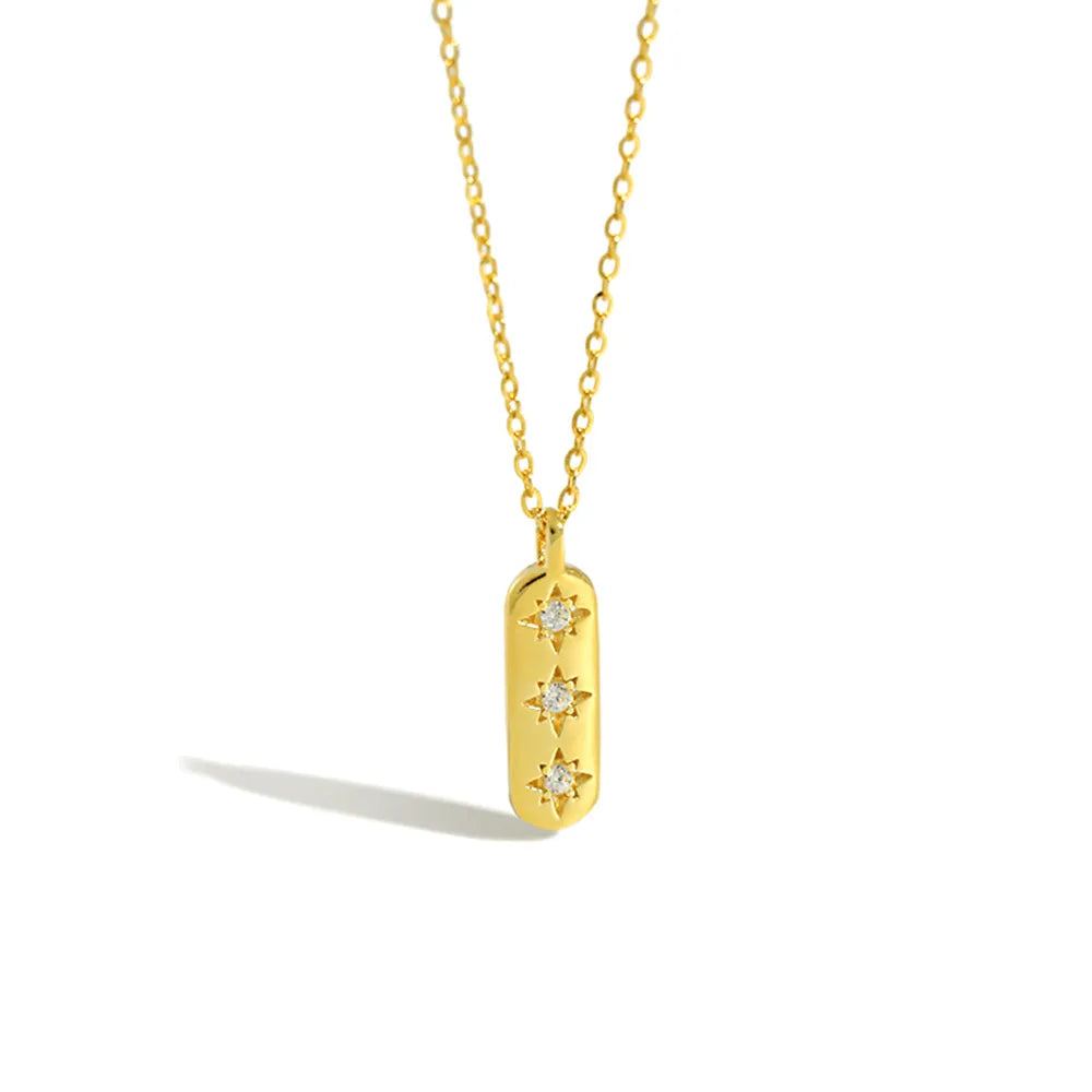 925 Sterling Silver Gold Square Pendant Three Zircon Necklace Luxury Jewelry