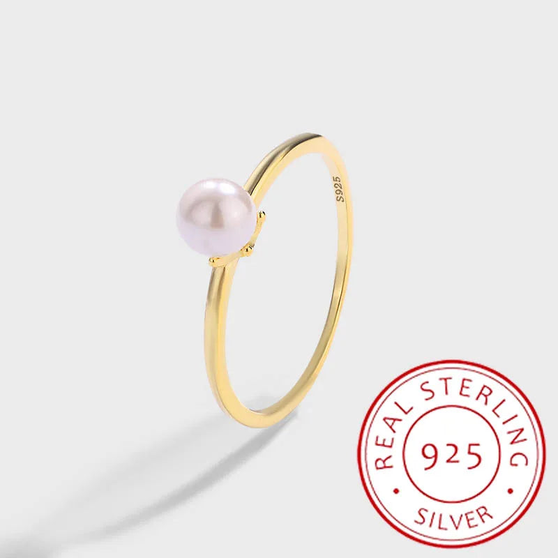 Stylish 14K Gold Pearl Round Authentic S925 Sterling Silver Lovers Valentine's Day Gift Jewelry Ring for Women and Men Jewelry