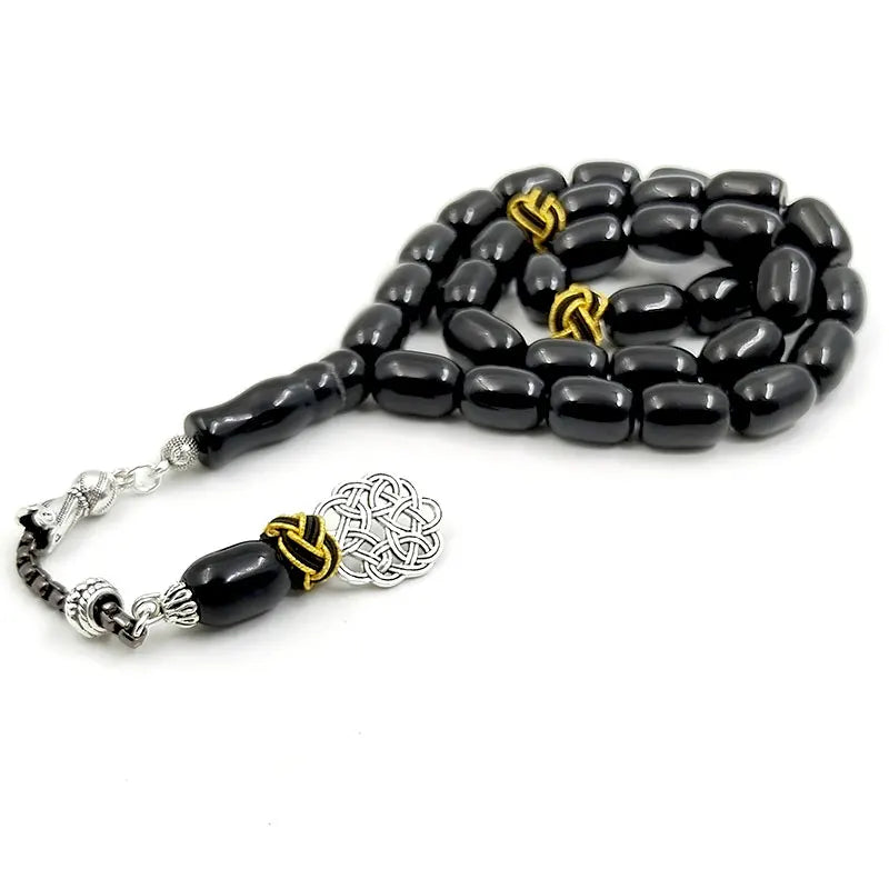 Tasbih natural black agate stone Barrel shape bracelet Handmade Trabizon misbaha Muslim  turkish design prayer beads