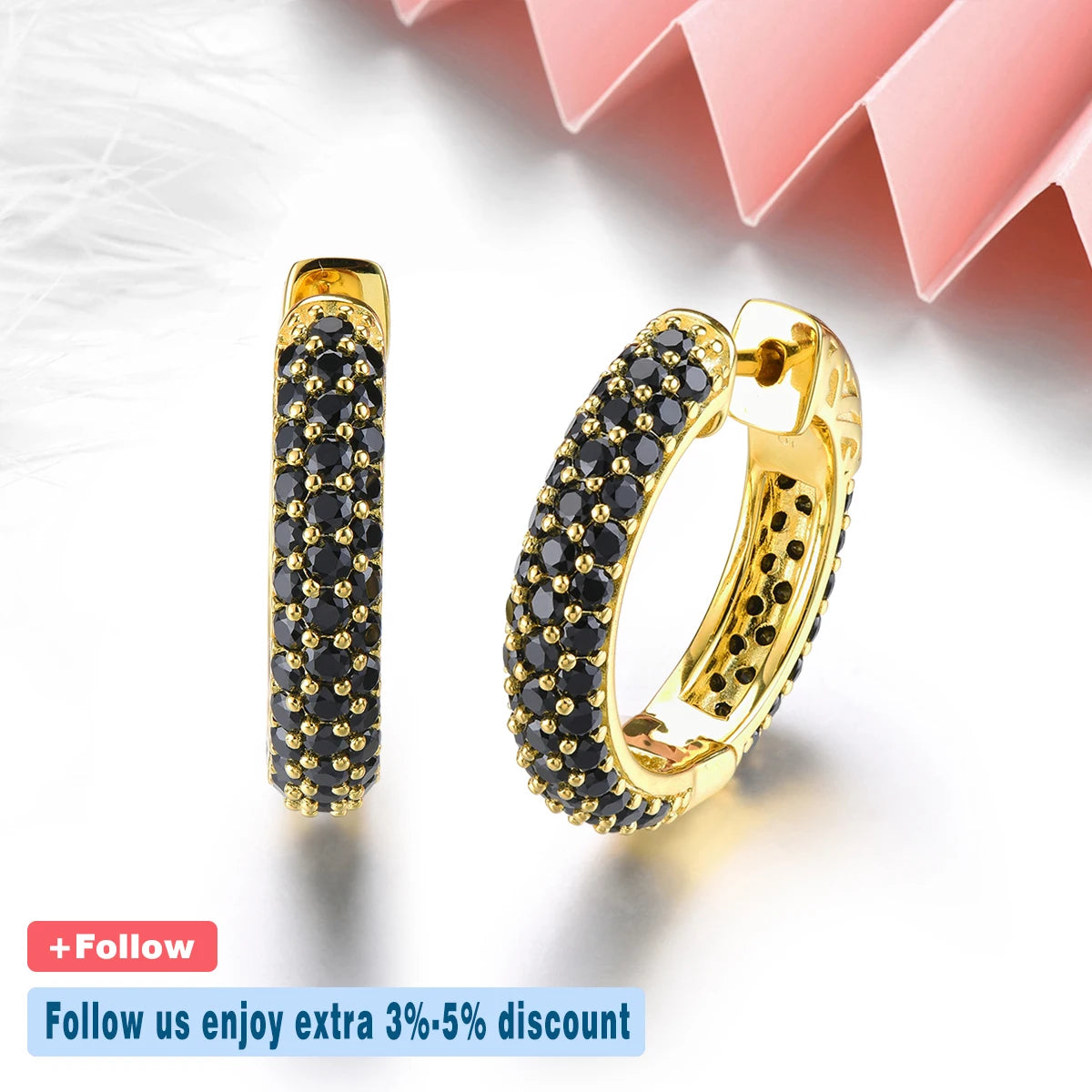 Natural Black Spinel Silver Hoop Earring S925 Yellow Gold  Spinel Classic Original Style Top Quality