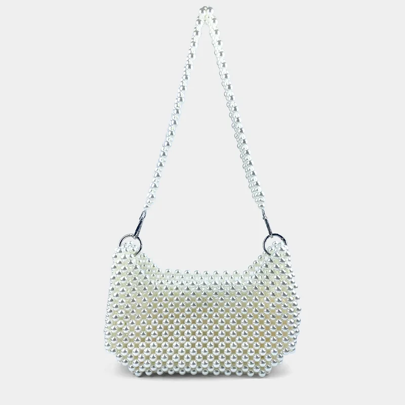 New Chinese style socialite hand woven armpit small square bag bead pearl saddle bag banquet shoulder bag