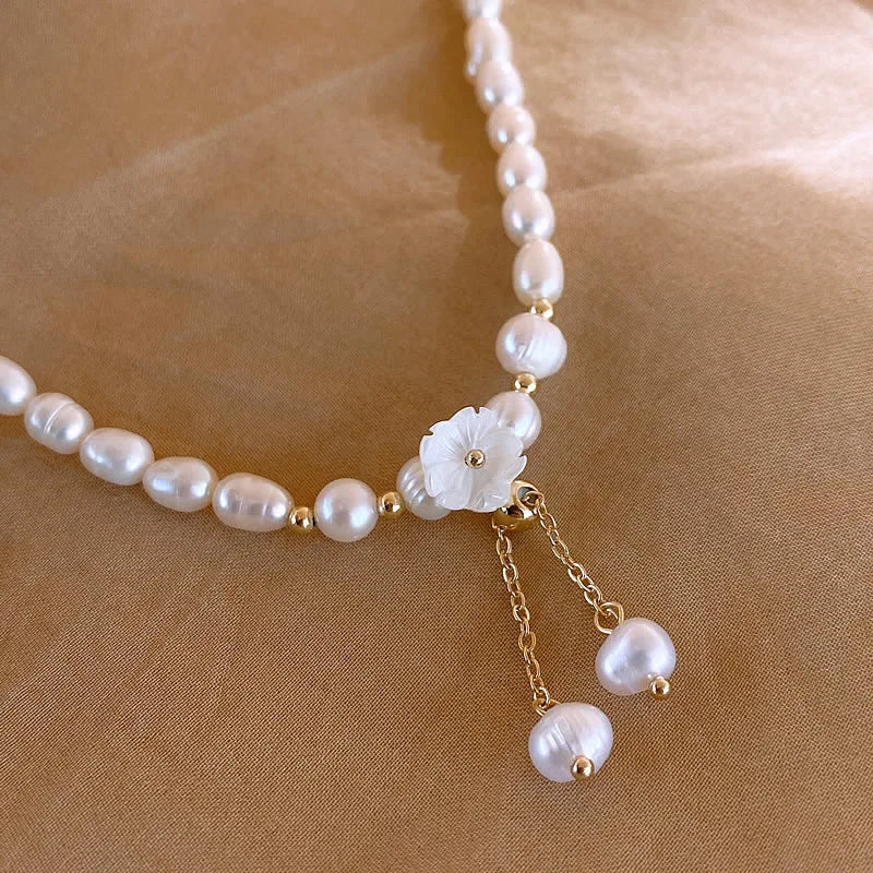 High Quality Trendy Natural Baroque Freshwater Pearl Flower 14K Gold Filled Female Necklace Jewelry