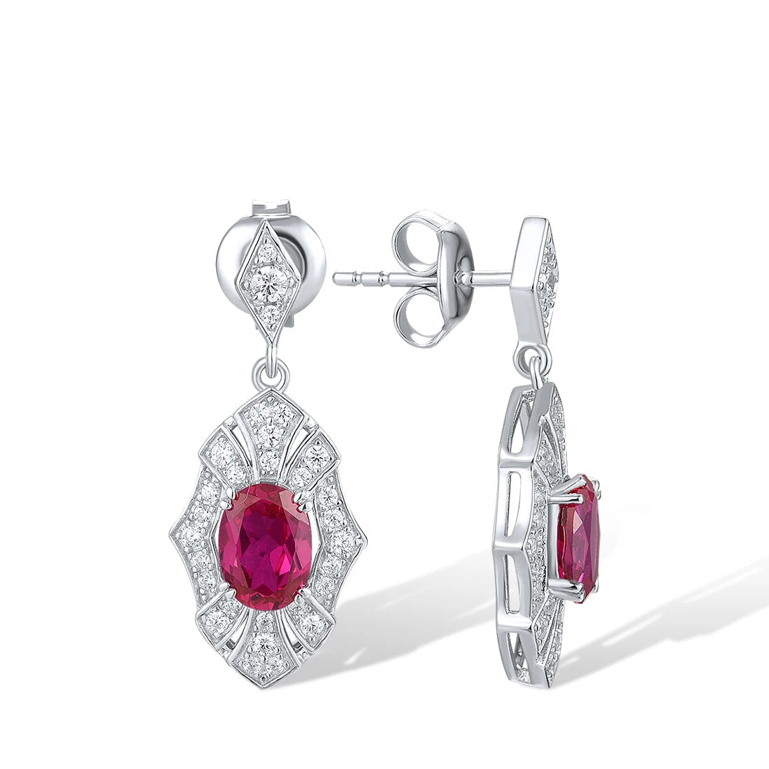 925 Sterling Silver Sparkling Created Ruby Dangling Grand Wedding  Jewelry