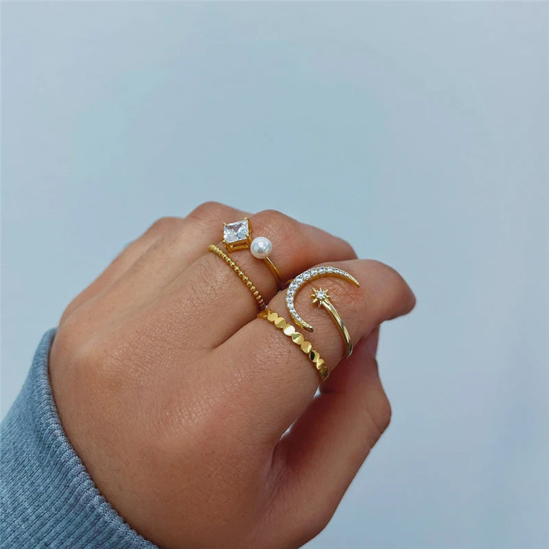Star Moon Design Ring 925 Sterling