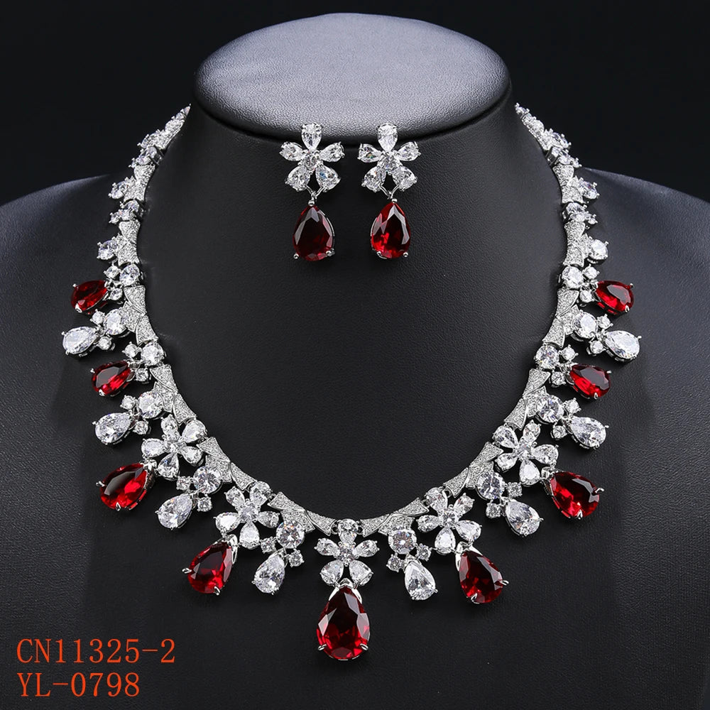 Luxury   Zirconia Flower  Set  Wedding Jewelry